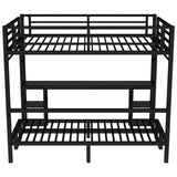 JIJIWANG Queen Over Twin XL Bunk Bed with Desk and Charging Station Metal Loft Bed with Led Lights and Shelves Multiple Uses Folds into Sofa, Black JIJIWANG