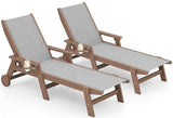 SERWALL Textilene Patio Chaise Lounge Chair Set of 2, 5 Positions Outdoor Lounger with Rolling Wheels for Pool, Deck, Brown