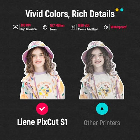 Liene PixCut S1 Color Sticker Printer & Cutting Machine - All-in-One Sticker Maker for DIY Crafts, Custom Labels & Gifts. Thermal Dye-Sublimation Photo Printer, 300 DPI, Precise AI Auto-Cutting Liene