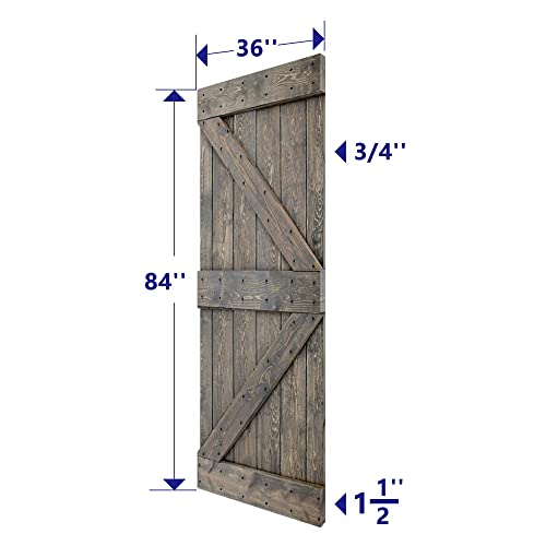 ISLIFE 2 Sets 36in X 84in K Series DIY Solid Wood Interior Sliding Barn Door with 6FT Hardware Kit +2Handles(Smoky Gray, 72in. x 84in.) ISLIFE