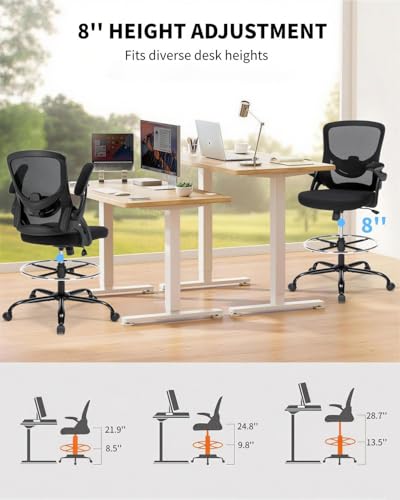 Drafting Chair, Tall Office Chair for Standing Desk, Ergonomic Standing Desk Chair with Flip-up Armrests, Counter Height Office Chair with Footrest and Adjustable Lumbar Support Chair Store