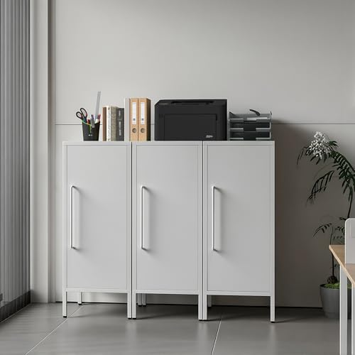 PEROKIER Metal Storage Cabinet with 2 Adjustable Shelves Freestanding White Storage Cabinets with Door for Office Kitchen Bathroom Living Room Pantry Garage PEROKIER