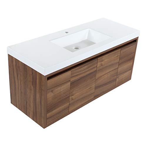 Spring Mill Cabinets Kelby 48 Inch Modern Floating Bathroom Vanity with White Single Sink Top, 2-Door Cabinet, 2 Soft-Close Drawers, 48.5" W x 18.75" D x 22.25"