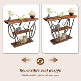HavenlyYouth Leaf Design Console Table for Entryway, 3-Tier Storage, 30mm Thick Rustic Brown Industrial Metal Frame, Easy-to-Assemble Narrow Accent Table, Space-Saving for Hallway, Entrance, Foyer HavenlyYouth