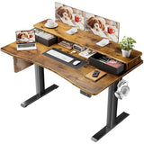 Veken 47.2"×27.6" Standing Desk with Storage Drawers, Adjustable Height Computer Table with Monitor Shelf, Home Office Desk for Study, Gaming, Workstation, Brown Veken