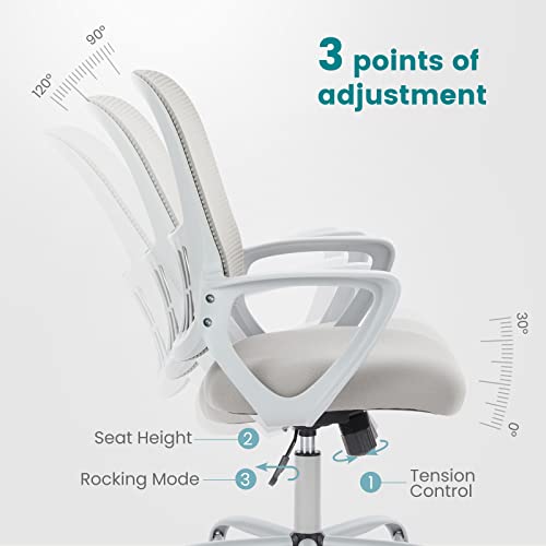 Office Chair, Mid Back Computer Ergonomic Mesh Desk with Larger Seat, Executive Height Adjustable Swivel Task with Lumbar Support and Armrests for Women Adults SMUGDESK