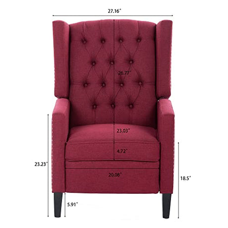 Push Back Recliner Chair,Easy Chairs for Small Spaces,Comfy Armchair,Reading Recliner Chairs for Adults,Living Room Accent Chair, Wingback and Rivets Design for Modern Recliner Chair (Red) NITYASUNDARA