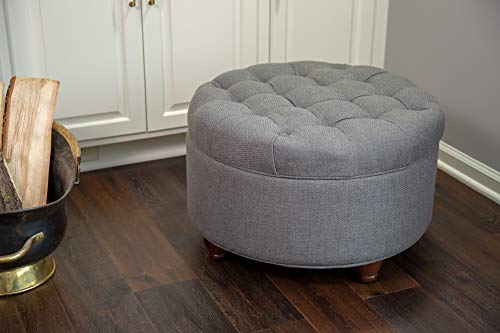Homepop Home Decor | Button Tufted Woven Round Storage Ottoman | Ottoman with Storage for Living Room & Bedroom (Dark Gray) HomePop