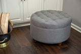 Homepop Home Decor | Button Tufted Woven Round Storage Ottoman | Ottoman with Storage for Living Room & Bedroom (Dark Gray) HomePop
