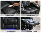 Power Recliner with Zero Gravity,Adjustable Headrest,Wireless Charger,LED Light Faux Leather Electric Reclining Chair Home Theater Seating USB Type-C Port,Cup Holder,Tray Table,Extended Footrest Black