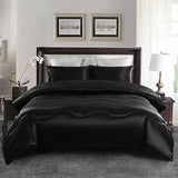 YASMENG Black Satin Silky Comforter Set Queen Size Summer Cooling Glossy Quilt Set Smooth Touch Luxury Hotel Silk Like Satin Duvet Down Alternative Comforter with 2 Pillowcases for All Seasons YASMENG