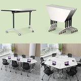 Rolling Trapezoid Conference Table with Silent Wheels,Moveable Foldable Meeting Tables,Flip Top Modular Seminar Table,Business Mobile Folding Training Tables for Office Room,Surface is White(8pack, B) ATagope