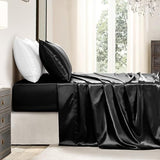 GOLAL Satin Sheets Full Size - 4 Pieces Luxury Silky Soft Bed Sheets, Wrinkle-Free Black Satin Silk Sheet Set with 1 Deep Pocket Fitted Sheet, 1 Flat Sheet, 2 Pillow Cases GOLAL