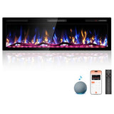 Kucreiheat 60" WiFi Electric Fireplace with Crackling Sound, Smart Linear Fire Place for Living Room, Recessed & Wall Mount Heater, 750/1500W, App & Remote Control, Timer, Log Flame Kucreiheat