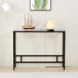 MAJARO Small Modern Console Table for Entryway, Tempered Glass with Metal Frame Sofa Table for Living Room, Hallway, Office (Single-Layer, Black) MAJARO
