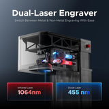 OMTech Dual-Laser Engraver, 10"x10" & 6"x6" 30W Fiber Laser & 20W Diode Laser Marking Machine, Metal & Non-Metal Laser Engraving Machine with Autofocus 16MP Camera for Wood Copper Silver Leather Gold OMTech