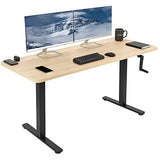 VIVO Manual Height Adjustable 60 x 24 inch Stand Up Desk, Light Wood Solid One-Piece Table Top, Black Frame, Standing Workstation with Foldable Handle, DESK-KIT-MB6C VIVO