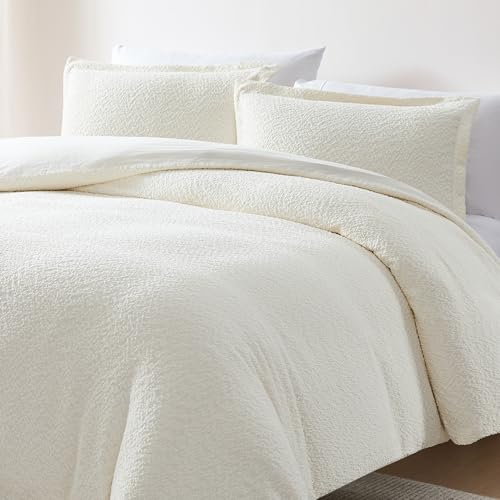 Lush Decor Lotti Boucle Duvet Cover 3 Piece Set King Soft White - White Duvet Cover- Textured Cozy Bedding Set - Modern Minimalist Decor Lush Decor