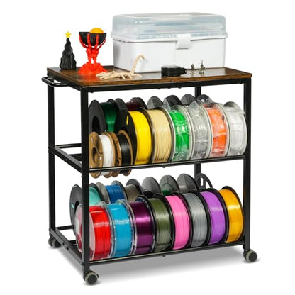 ikkle 3D Printer Filament Storage Rack, 360° Rolling Filament Spool Holder with Wheels, 3-Tier Metal Shelf for PLA/ABS/TPU/Nylon, 3D Printer Accessories Organizer for 3D Printing Studio, Workshop