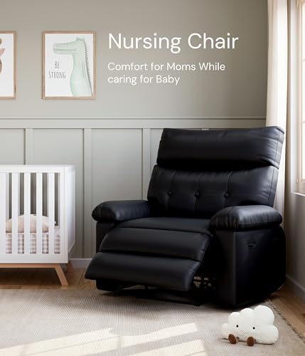 Garvee Oversized Recliner Chair - PU Leather Manual Recliner for Adults, Comfy Reclining Chair with Overstuffed Arms and Back, Side Pocket, Single Sofa for Living Room, Bedroom