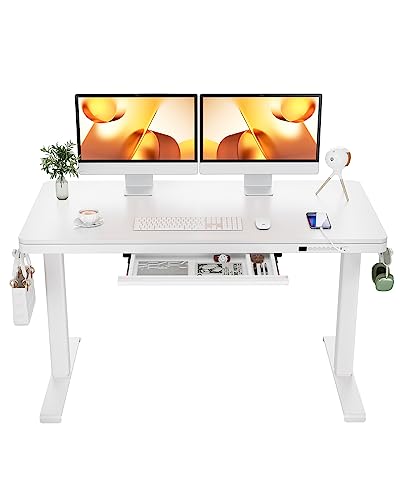 ErGear Dual Motor Electric Standing Desk with Drawers,48x24 Inch Whole-Piece Quick Install,Height Adjustable Stand up Sit Stand Home Office Ergonomic Workstation with USB Charging Ports(White) ErGear