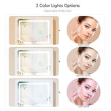 VOWNER 3-in-1 Vanity Desk with Flip Top LED Light Mirror and Glass Desktop, Small Makeup Vanity with 3 Drawers, Compact Dressing Table with Stool for Bedroom, White 19" L VOWNER
