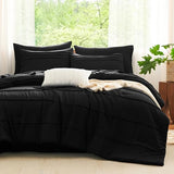 CozyLux Queen Comforter Set Black, 7 Pieces Soft Pinch Pleat Bed in a Bag Queen Comforter Set with Sheets, Boho Bed Set with Down Alternative Comforter, Sheets, Pillowcases & Shams CozyLux