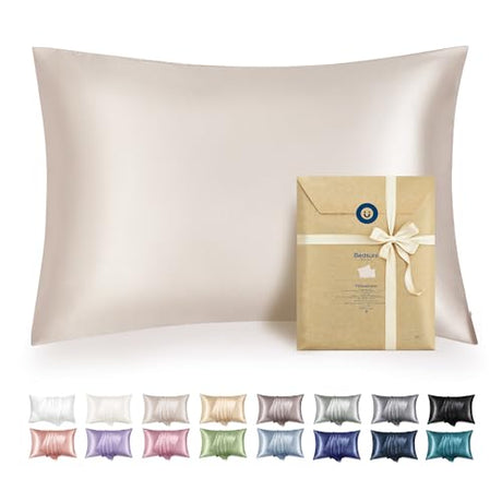 Bedsure Satin Pillowcase with Zipper, Similar to Silk Pillow Cases 2 Pack, Beige Standard Size Satin Pillow Case, Silky & Soft Pillow Covers, Valentines Day Gifts for Women Men, 20x26 Inches Bedsure