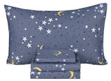 Scientific Sleep Moon & Star Night Sky Teen Boys Girls 100% Cotton 4 Pcs Queen Bed Sheet Set, Flat Sheet & Fitted Sheet & Pillowcase Bedding Set (Stars, Queen) Scientific Sleep