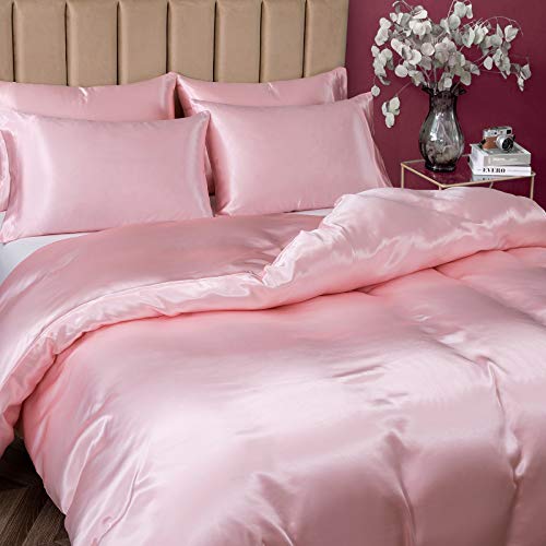 P Pothuiny Satin Duvet Cover King, Single Soft Duvet Cover Only, Luxury Silky Like Blush Pink Duvet Cover 90" x 104" Sold Separately - Zipper Closure & Corner Ties P Pothuiny