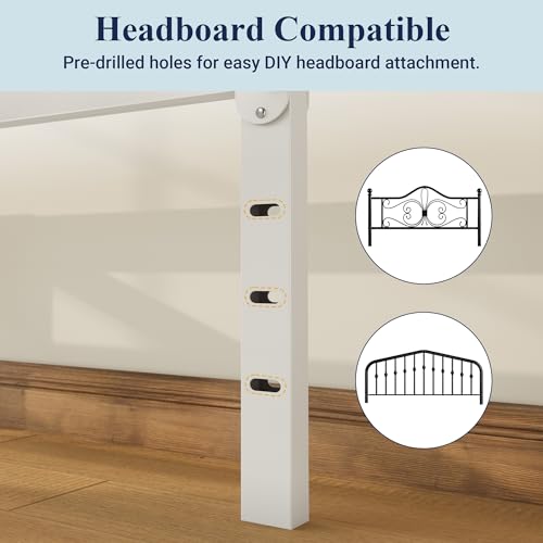 Allewie Twin Bed Frame, 12 Inch Metal Platform Beds with Storage Space, No Box Spring Required and Easy Assembly, White Allewie