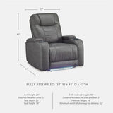 Signature Design by Ashley Schooner Rocks Power Recliner Chair, Faux Leather Upholstery with Adjustable Headrest, LED Cup Holders and Extended Ottoman for Home Theater Comfort
