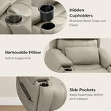 CHITA Power Lift Recliner Chair for Elderly with Heat and Massage, Genuine Leather Electric Lift Chairs with Cup Holder, Removable Lumbar Pillow, 2 Side Pockets, Leather in Gray