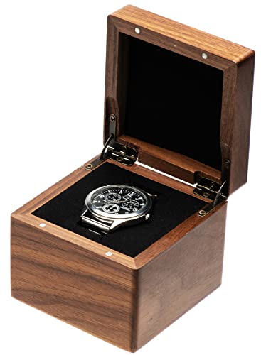 COSISO Single Walnut Wooden Watch Gift Box Watch Storage Travel Case Organizer for Men and Women Wristwatch Display Box Holder - WoodArtSupply