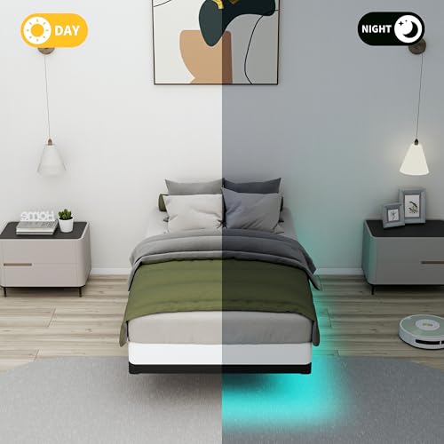 HusDream Floating Bed Frame Queen with Smart LED Lights and Charging Station (10 Inch, Twin) HusDream