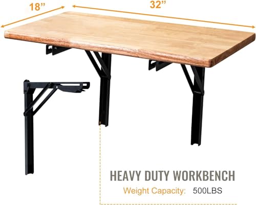 Wallmaster Wall Mounted Folding Workbench Heavy Duty Fold Down Table Utility Bench Solutions Laundry Shelf Wall Desk with Metal Shelf Bracket (32 x 18) - WoodArtSupply