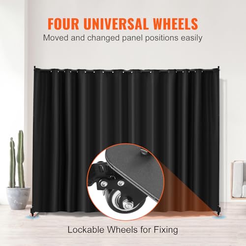 VEVOR Room Divider, Portable Panel Room Divider with Wheels Curtain Divider Stand, Freestanding Room Divider Privacy Screen for Office, Bedroom, Dining Room, Study, Black VEVOR