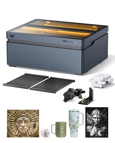 WECREAT Vision 40W Laser Engraver, Diode Desktop Laser Cutter and Engraver Machine with Rotary for Tumblers Glass Mugs Cups Roller, Class 1 Enclosed Laser Cutting for Acrylic Wood Leather Met - WoodArtSupply