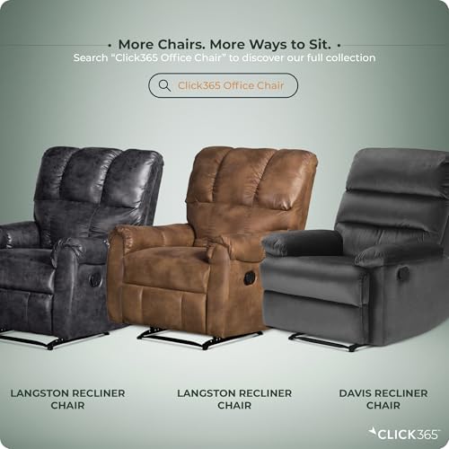 Click365 Davis Graphite Gray Recliner Chair, Upholstered Push-Back Recliner with Padded Arms, Living Room Lounge Chair for TV, Reading or Gaming