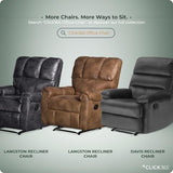 Click365 Davis Graphite Gray Recliner Chair, Upholstered Push-Back Recliner with Padded Arms, Living Room Lounge Chair for TV, Reading or Gaming