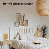 AFORTLO Table Desk Lamp,Small Rattan Hollow-Out Bamboo Boho Decorative Nightstand Night Light Solid Wood Base Lamp for Bedroom,Living Room,End Table or Office with Bulb(Rattan Hollow-Out) AFORTLO