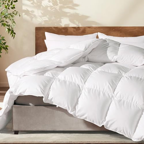 Feather Down Comforter King Size, All Season Duvet Insert, Hotel Luxury Bedding Comforter Cozy Ultra Soft Medium Warmth Duvet Insert with 8 Corner Tabs White 106 x 90 Inch Mosluna