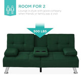 Best Choice Products Linen Modern Folding Futon, Reclining Sofa Bed for Apartment, Dorm w/Removable Armrests, 2 Cupholders - Dark Green Best Choice Products