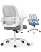 Ergonomic Mesh Office Chair for Home Office, Flip-Up Arms, Breathable Mesh Back & Thick Seat Cushion, Swivel Rolling Computer Desk Chair – BIFMA Certified, Supports 300 lbs (White Frame/Gray Seat) amseatec