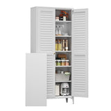 METALYEYE 74" H Kitchen Pantry Storage Cabinet, Metal Storage Cabinets with 5 Adjustable Shelves for Home, Kitchen, Living Room, Required Assembly, White METALYEYE