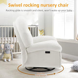 VANOMi Power Recliner Chair with USB & Type-C Charging, 270° Swivel Glider Rocker, Electric Nursery Recliner for Living Room, Bedroom, and Office, White