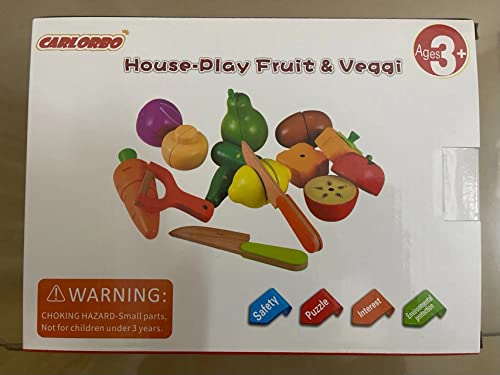 CARLORBO Wooden Toys Food for Kids Kitchen - Play Food Cutting Fruits and Vegetables Set for Pretend Role Play CARLORBO