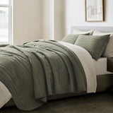 EVERGRACEHOME 100% Cotton Modern Lines Quilt Set Queen Size, Pre-Washed Soft Striped Coverlet Bedspread, 3 Piece Lightweight Bedding Set for All Season, with 2 Pillow Shams, Olive Green EVERGRACEHOME