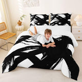 jejeloiu Black and White Comforter Set Queen Size， Abstarct Bedding Set for Kids Boys Girls Modern Stripe Neutral Art Duvet Quilt Bedroom Decor Microfiber 3 Pcs with 2 Pillow Cases jejeloiu