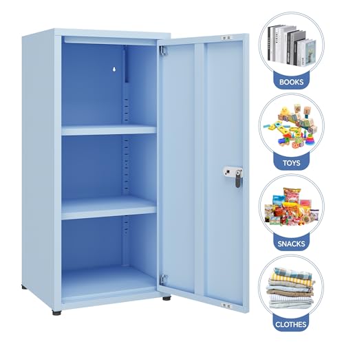 MIOCASA Metal Locker Storage Cabinet with Lock and Shelves,Single Door Lockable Cabinet for Bedroom,School,Kindergarten (Blue) MIOCASA